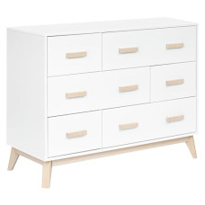 Babyletto Scoot 6-Drawer Dresser in White and Washed Natural, Greenguard Gold Certified