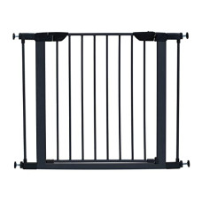 MidWest Homes for Pets 29-Inch High Walk-Thru Pressure Mounted Steel Dog Gate, Expands to 38 Inches Wide, Includes 3-inch Extensions, Textured Graphite