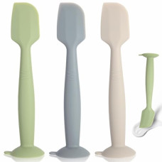 MAIKKB Baby Diaper Cream Spatula 3 Pack Diaper Spatulas Soft Silicone Diaper Cream Applicator Baby Butt Paste Spatula Brush with Suction Base,Full Size(Gray+Off-white+Green