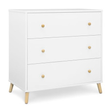 Delta Children Essex 3 Drawer Dresser with Interlocking Drawers, Bianca White/Natural