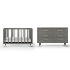 Child Craft Cranbrook Nursery Set, 2-Piece, Includes 4-in-1 Convertible Crib and 6-Drawer Double Dresser, Grows with Your Baby (Lunar Gray)