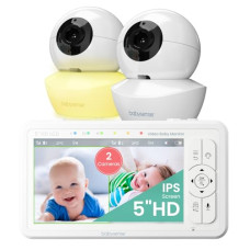 Babysense 5" HD Split-Screen Baby Monitor, Video Baby Monitor with 2 Cameras and Audio, Night Light, 1000ft Range, Two-Way Audio, 4X Zoom, Night Vision, 4000mAh Battery