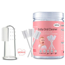 Baby Tongue Cleaner, Baby Toothbrush, 42Pcs Disposable Infant Toothbrush Clean Baby Mouth,Gauze Gum Cleaner Toothbrush Baby Oral Cleaning Stick Dental Care for 0-36 Month Baby+Free 1 Finger Toothbrush