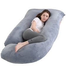 Jcickt Pregnancy Pillow J-Shaped Full Body Pillow, 59 inch with Velvet Cover Easy to Remove and Wash, Support Pregnant Women's Backs Legs and HIPS, Improve Sleep,Pregnancy Pillow for Women ，Gray