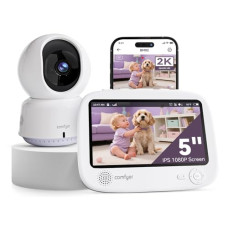 comfyer Smart WiFi Baby Monitor - 5" 1080P Split Screen & 2K Camera App Control, Motion Alerts, Sound Detection, HD Night Vision, 5050mAh Battery, 2-Way Talk, Multi-User, Triple Security, 1600ft Range