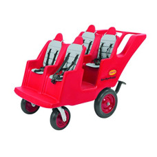 Children's Factory 4 Passenger Never Flat "Fat Tire" Bye-Bye Buggy, Red Daycare Multi-Passenger Buggy, 4 Seat Kids Commercial Stroller, Canopy Sold Separately