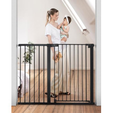 COMOMY 36" Extra Tall Baby Gate for Stairs and Doorways - Fits 29.5" to 48.8" Wide Openings, Auto Close Extra Wide Dog Gate for House, Pressure Mounted Easy Walk Through Pet With Door, Black