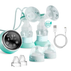 Smart Mommy Electric Breast Pump, High-Definition LCD- Portable Breast Pump, Backflow Design, 2 Modes Pumps and 9 Levels- Extractor De Leche Materna Electrico- BPA Free, Double-Green