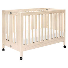 babyletto Maki Full-Size 2-in-1 Portable Folding Crib with Toddler Bed Conversion Kit in Washed Natural, Greenguard Gold Certified