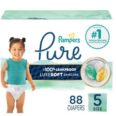 Pampers Pure Protection Baby Diapers, Size 5 (27+ lbs), 88 Count, Up to 100% Leakproof, Premium Plant-Based Skin Protection, Hypoallergenic Soft Diapers