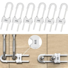 6 Pack Child Proof U-Shaped Code Sliding Cabinet Door Locks Adjustable Baby Safety Plastic Cupboard Cabinet Latches Set for Knob Handle Drawers Closet White