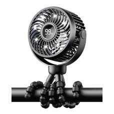 Bearwind Mini Portable Stroller Fan for Travel,360° Rotation,4-Speed LED Night Light Clip on Fans Operated by Rechargeable Battery, Baby Essentials for Car Seat Beach Bed Golf Cart (Black)