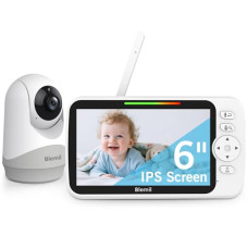 Blemil Upgrade Video Baby Monitor with Camera and Audio 6" Large Screen, 35-Hrs Battery, No WiFi Baby Monitor, Remote Pan/Tilt/Zoom Camera, 2-Way Talk, Night Vision, Temperature, 1000ft Range