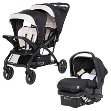Baby Trend Sit N' Stand Tandem Double Stroller 2.0 DLX and EZ-Lift Plus Car Seat Set with 5 Point Safety Harnesses and Cozy Cover, Modern Khaki