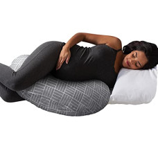 Boppy Cuddle Pregnancy Pillow - Compact Ergonomic Maternity Pillow, Versatile Support, Great Side Sleeper Pillow, Washable, with Cooling Rayon Cover - Gray Basket Weave