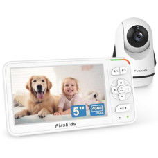 Firskids Baby Monitor, 5” Video Baby Monitor with Camera and Audio, 32-Hour Battery, Non WiFi, 2 Way Talk, Temp Sensor, Auto Night Vision, Pan Tilt Zoom Camera, Suitable for Monitor Baby and Elderly