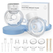 ANWIKE Hands Free Breast Pump Ultra-Light 230g, Wearable Breastfeeding Pump Portable for Travel and Work, Low Noise, Ergonomic 135° Flange, 9 Levels 4 Modes with 19/21mm Flange Inserts (Black 2 Pack)
