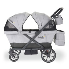 Larktale Caravan Coupe Quad, Compact Stroller Wagon with Reclining Seats for 4 Kids, Gray/Black