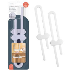 Dreambaby Slimline Slide Lock for Baby Proofing - Child Safety Cupboard Handle Locks - Suitable for Thinner Handles & Knobs - White - 2 Pack