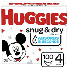 Huggies Snug & Dry Baby Diapers, Size 4, 100 Count, 22-37 lb (10-17 kg), Up to 12 Hrs Protection, Disney Mickey Mouse Designs